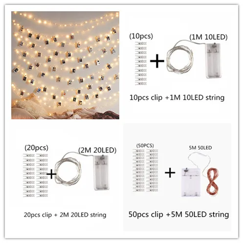 

1m/2m/5m/10m Photo Clip LED Garland String Lights Ornament Christmas Decorations for Home Navidad 2019 Kerst Natale Decorations