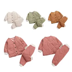 Милая блузка для маленьких мальчиков, комплекты со штанами зимнее плотное пальто с длинными рукавами для маленьких мальчиков и девочек