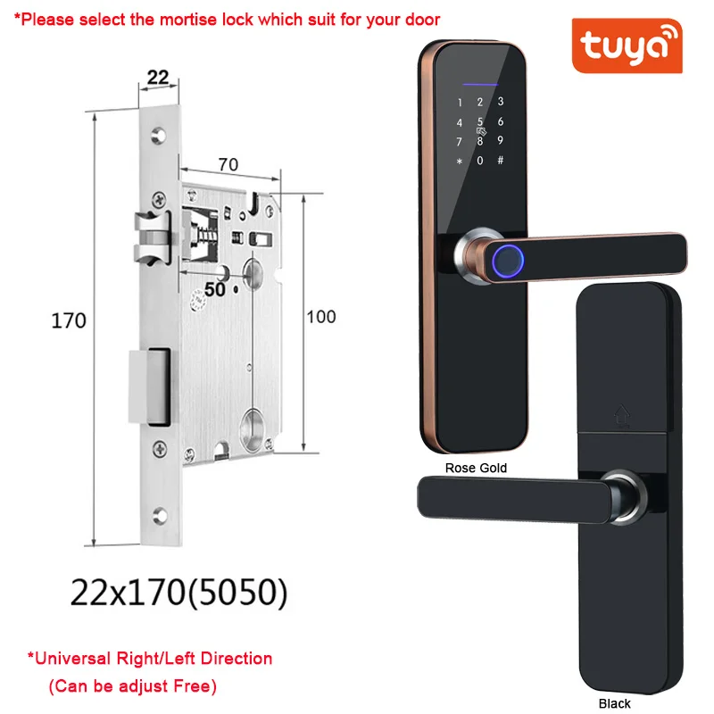 Tuya Wifi Electronic Smart Door Lock With Biometric Fingerprint / Smart Card / Password / Key Unlock/ USB Emergency Charge electric door lock Access Control Systems