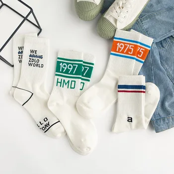 

Men Women Cotton Socks Fashion Letter Number Stripe Harajuku Sock Street Hipster Sports Skateboard Couple Socks White Divertidas