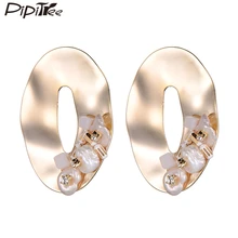 Pipitree уникальный овальные серьги-гвоздики, натуральная основа инкрустация стразами золотой цвет геометрический серьги в стиле ретро Для женщин модный подарок для ювелирных изделий