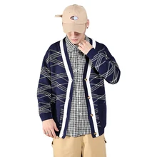 Свитер кардиган мужской трикотажное пальто мода v образным вырезом мужские s свитера контрастная винтажная клетчатая Pull Мужская трикотажная одежда мужская Корейская одежда