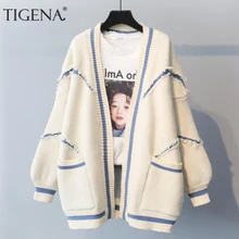 Женский повседневный свободный кардиган c карманами TIGENA, вязаный жакет с длинным рукавом для женщин на осень-зиму