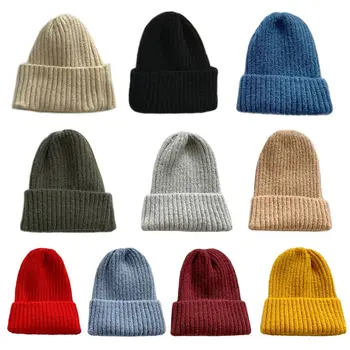 

Korean Women Men Winter Ribbed Knitted Beanie Hat Solid Candy Color Cuffed Casual Outdoor Ski Warm Stretchy Skull Cap