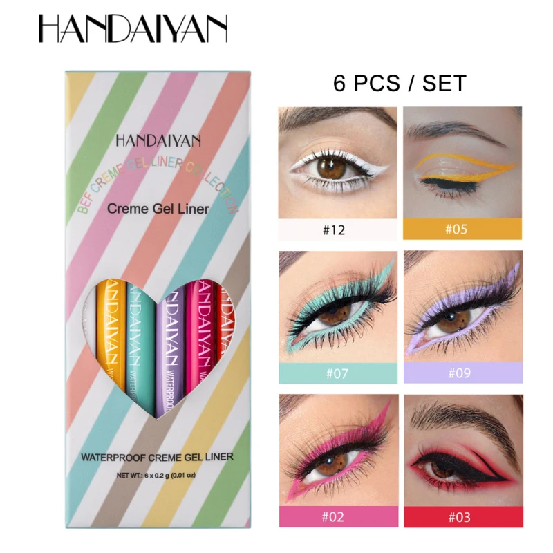 HANDAIYAN 6 Colors/set Eyeliner Pen Set Colorful Ultra-fine Waterproof Sweatproof Non-smudge Blue Green Eye Cosmetics TSLM1 |