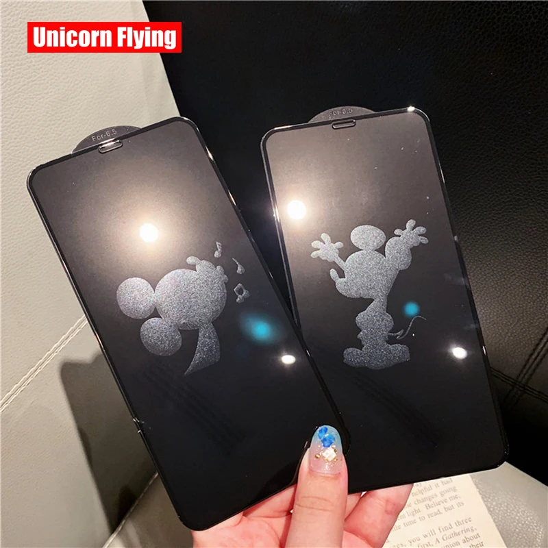 

LinXiang Invisible Design Mickey Cartoon Printing 6D Tempered Glass Screen Protector For iPhone 6 6s 7 8 Plus X XR XS Max 11 Pro