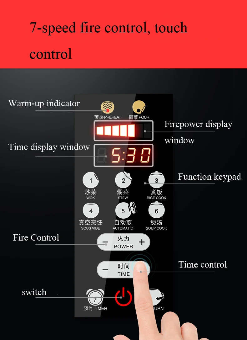 6L многофункциональная интеллектуальная электрическая автоматическая антипригарная варочная машина, электромагнитный ВОК, китайские английские ключи