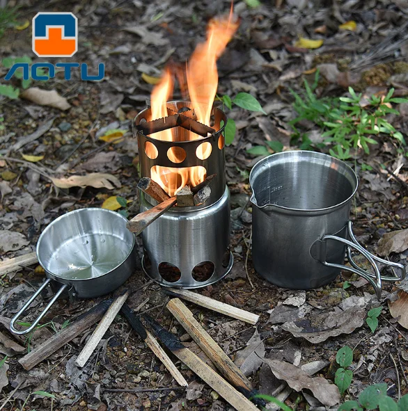 

Camping Wood Stove Portable Outdoor Folding Titanium Wood Stove Burning for Backpacking Survival Cooking Picnic Hunting