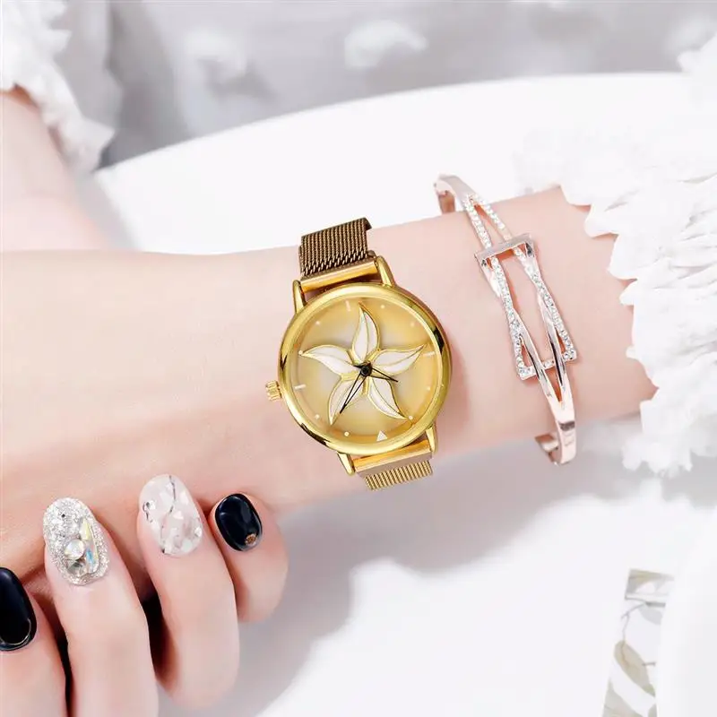Новые модные цветочные магнитные часы женские сетчатые наручные часы из нержавеющей стали женские роскошные элегантные часы Relogio Feminino