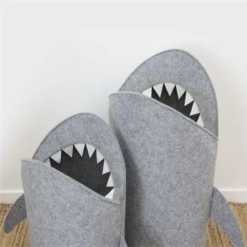 

Hot Sale Cute Cartoon Shark Felt Folding Storage Bucket Felt Storage Basket Hamper Cartoon Storage Basket