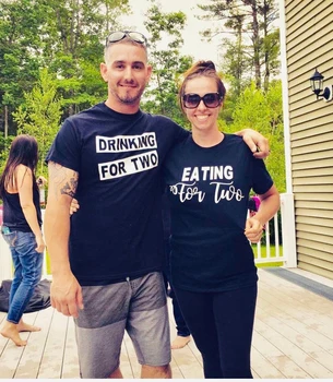 

1pc Drinking for Two Eating for Two T-Shirt Pregnant Baby Announcement Baby Shirt Summer Short Sleeve Couple Tops Tee Shirts
