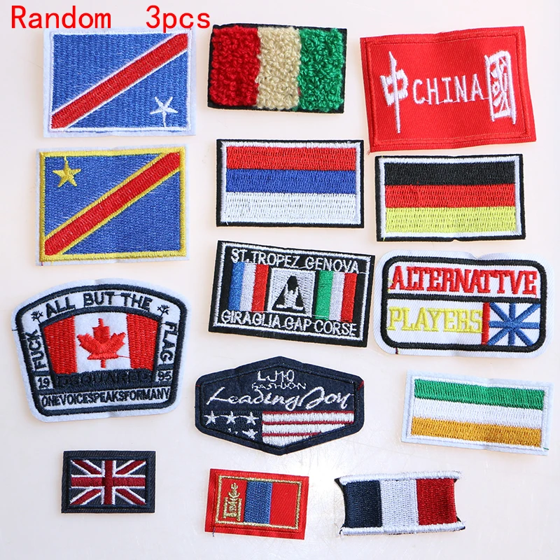 2 Pcs National flags icon Embroidered Iron on Patches for Clothing DIY Stripes Clothes Patchwork Stickers Custom Badges - Цвет: Random mix 3pcs