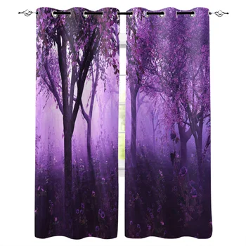 

Kitchen Curtains Forest Purple Trees Flowers Bedroom Curtains Home Item Window Curtain for Living Room