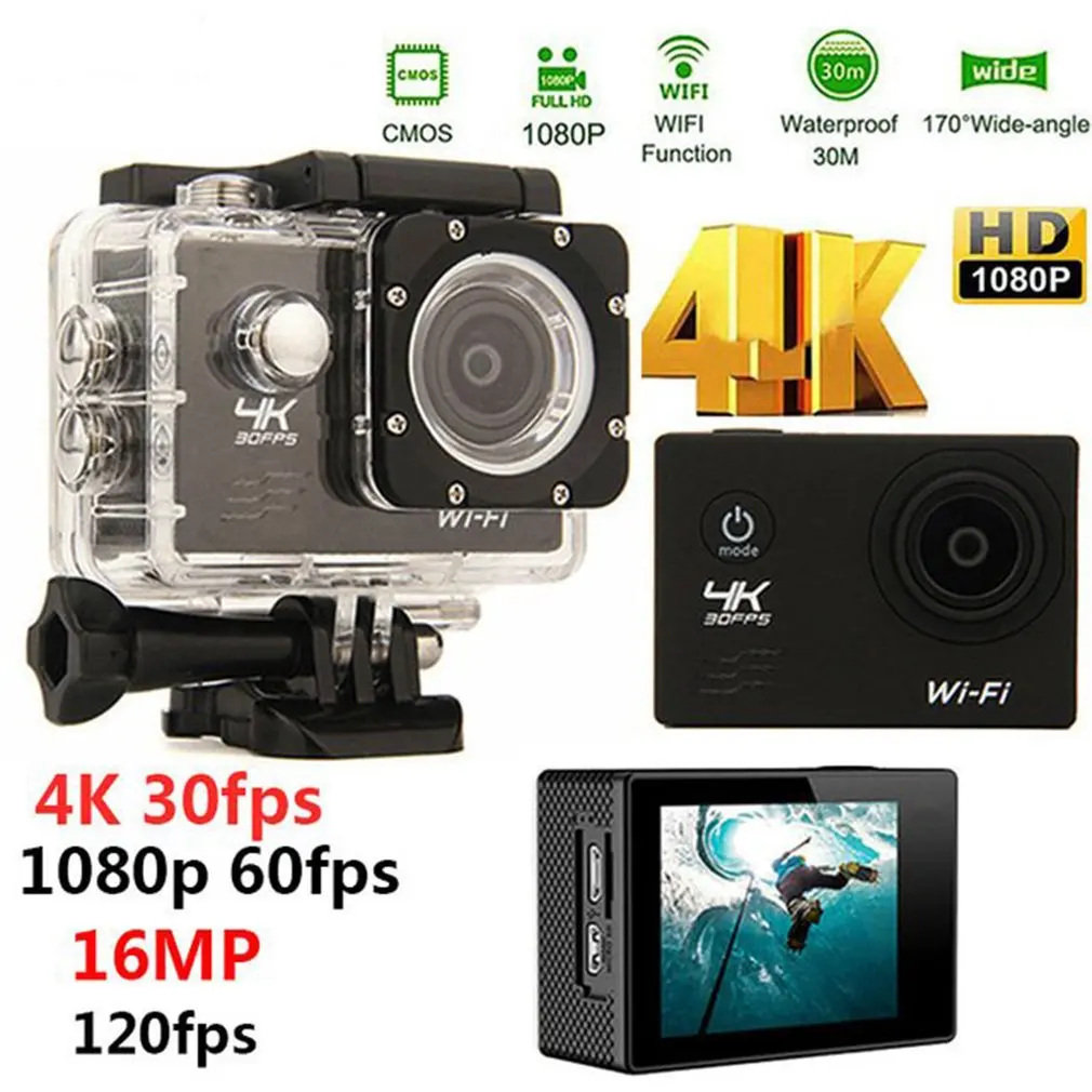 2," lcd Ultra HD 4K 1080P wifi 30M Водонепроницаемая 16 мегапиксельная Спортивная экшн-камера для Micro SD с пультом дистанционного управления - Цвет: No remote control