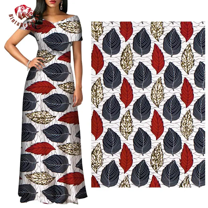 Анкара африканская вощеная ткань принтом BintarealWax листья узор Африка Полиэстер ткань Анкара африканская батик ткань 24FS1366