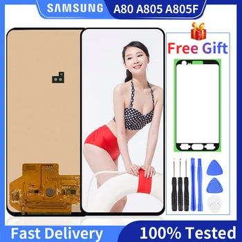 

100% Super AMOLED LCD For Samsung Galaxy A80 A805 A805FD A805GN A805S A805YN LCD Touch Screen Display Assembly With Gift