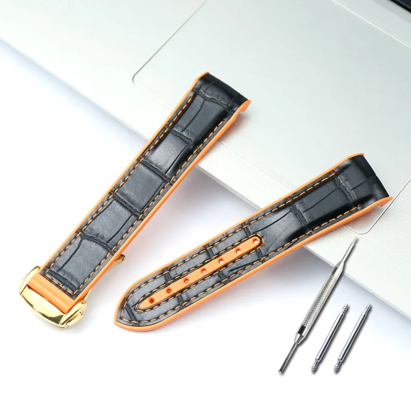Orange black 2 20 мм/22 мм изогнутый конец силиконовый резиновый ремешок для часов с металлической подходит для Omega ремешок Seamaster 300 AQUA TERRA AT150 890 - Цвет ремешка: Orange black 2