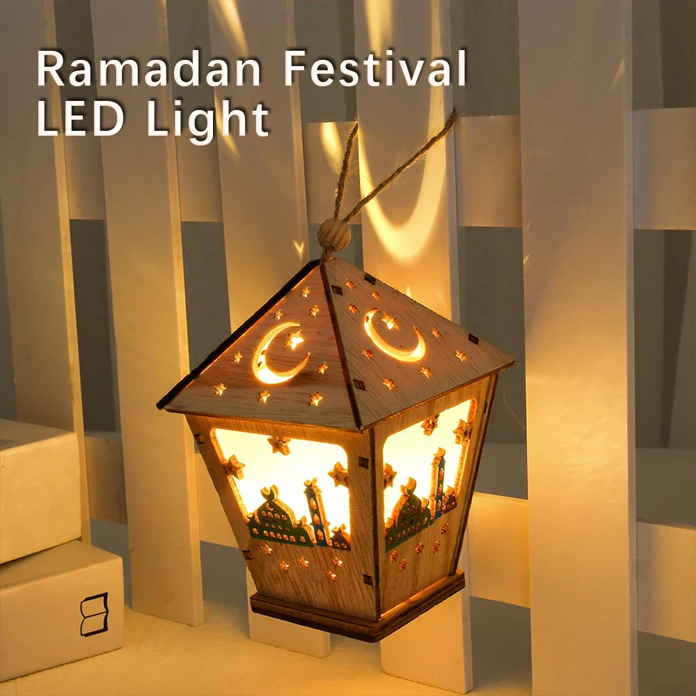 Wooden Light Moon Star Islam Eid Ramadan LED Night Warm White Muslim al-Fitr Decorative Hanging Gift | Лампы и освещение
