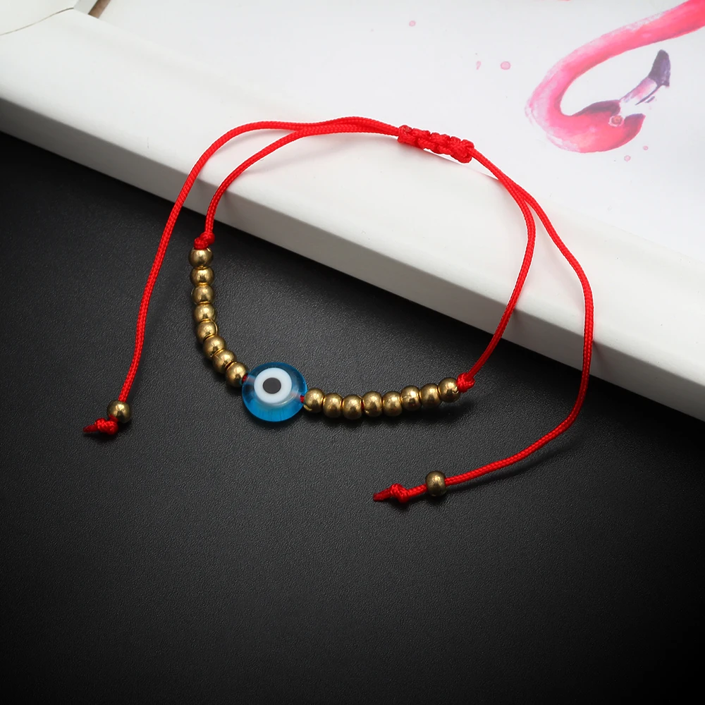 Wish Card Lucky Blue Evil Eye браслеты для женщин и мужчин регулируемый ручной работы красная веревка медный бисерный тканый браслет ювелирные изделия EY6478