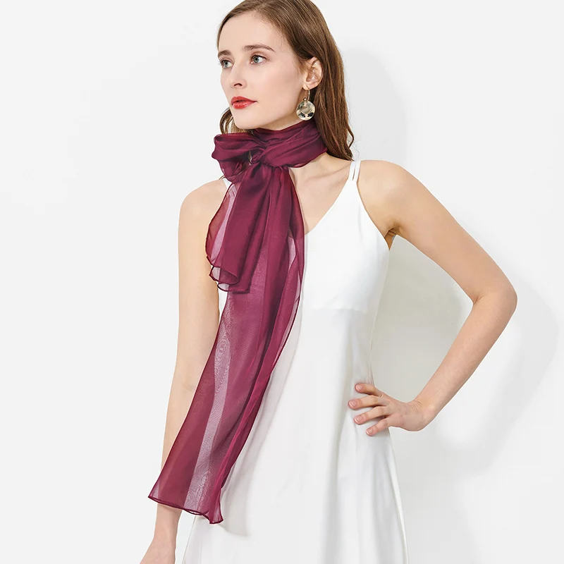 

100% Narure Silk Scarf Women Spring Chiffon Shawls and Wraps for Ladies Black Oversize Real Silk Neckerchief Scarves Neck Scarf
