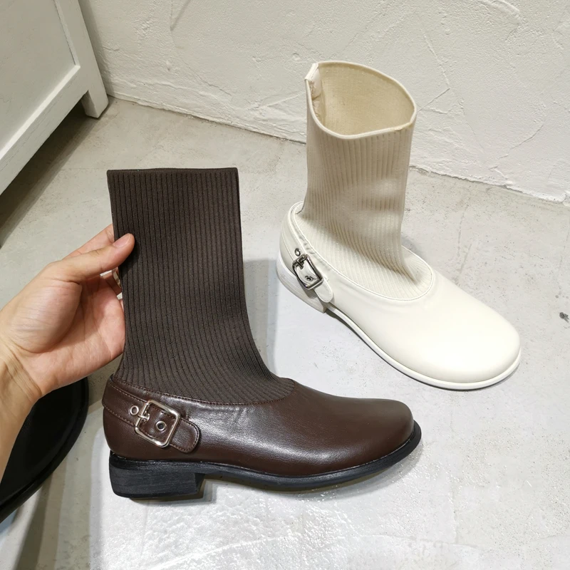 Женские ботинки; женская обувь; Сезон Зима; chaussures femme; сезон осень; botas Mujer; женская обувь с пряжкой; обувь до середины икры на плоской подошве; Buty Damskie