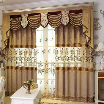 

Chinese Style Curtains for Living Room Bedroom Light Luxury Peony Hollow Embroidery Curtain Tulle Finished Product Customization