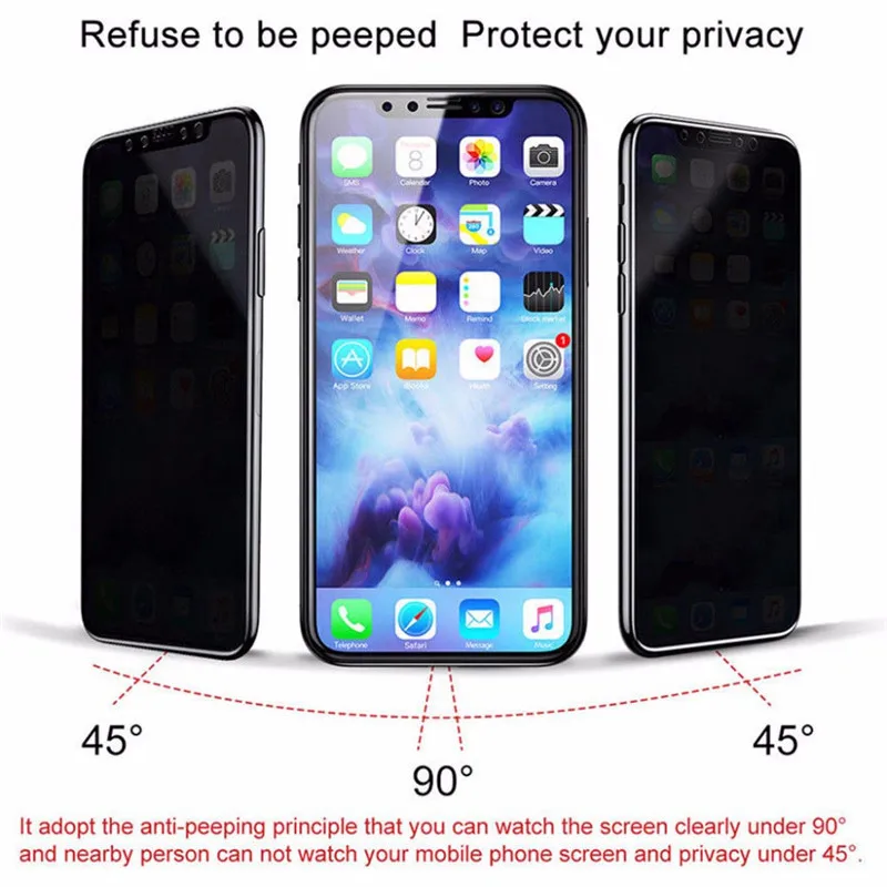 3D 9H изогнутое полное покрытие из закаленного стекла с антибликовым покрытием для iPhone X XS MAX XR 10 6 6S 7 8 Plus защита экрана конфиденциальности
