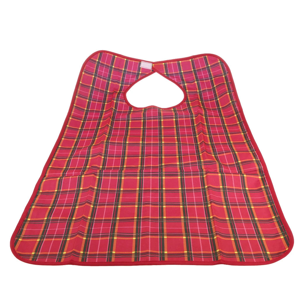 Waterproof Adult Bib Protector Disability Aid Clothes Apron Washable with Pocket Grid Style