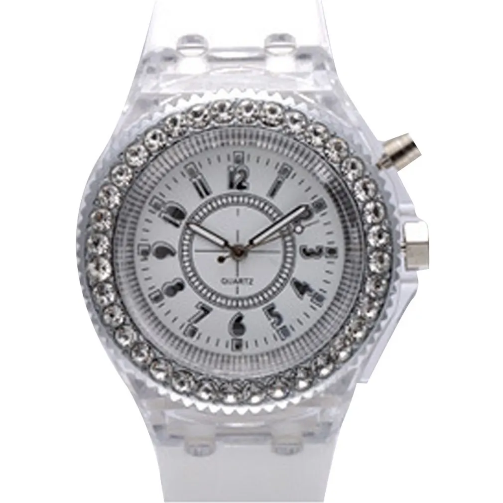 Hot Quartz Watches Luminescent Personality Rhinestone Led Silicone Fashion Boys And Girls Watch for Dropshipping