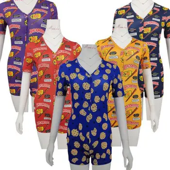 

Onesies V-neck Satin Nightwear Yong Lady Casual Sexy Short Sleeve Bodycon Jumpsuits Tight Women 2020 Pajamas Shorts With Buttons