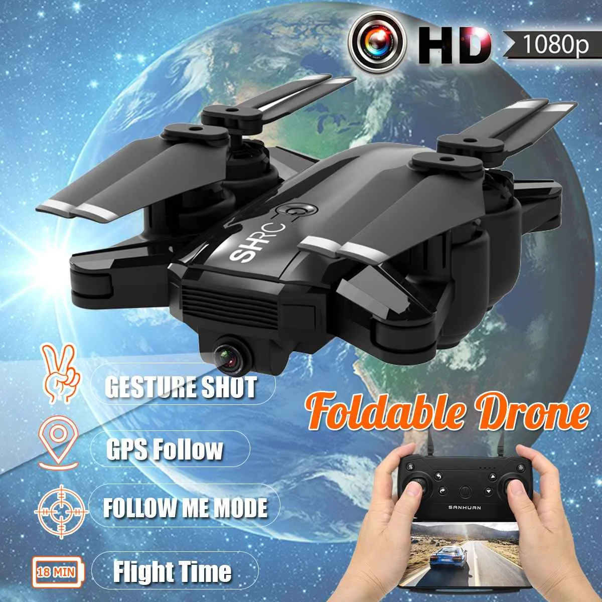 

RC Quadcopter Drone GPS 1080P HD 2.4Ghz WiFi Optical Follow Video Recording RC Drone Quadrocopter with Camera Toys for Children