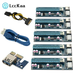 Lot de 5 cartes PCI E VER006C PCIE 006C, prolongateur 1X à 16X 60CM, câble USB 3.0 SATA à 6 broches, cordon d'alimentation pour Machine mineur Btc 