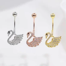 

Silver 925 Swan Belly Ring Piercing Belly Decorations Piercing Navel Sterling Rose Gold Color Body Jewelry Pink Zircon Luxury