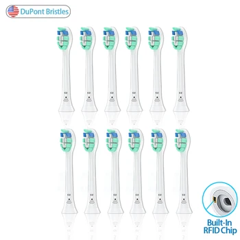 

12 Pcs Plaque Control Electric Toothbrush Attachments Brush Heads Compatible With Philips Sonicare RFID Chip HX3 HX6 HX9 Series