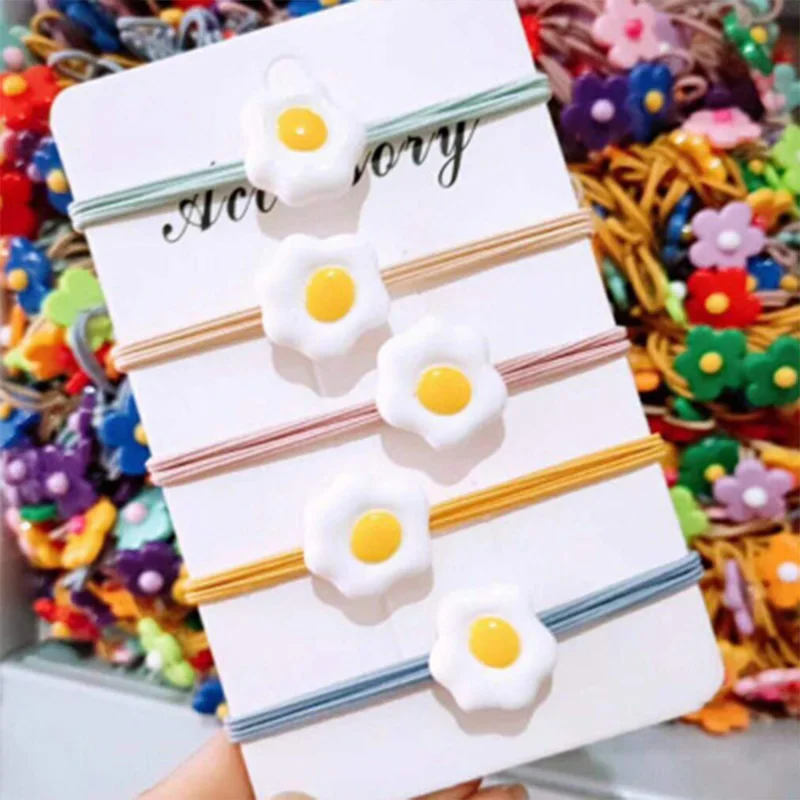 

2Pcs/set Hair Bands For Girls Poached Egg Polyester Adjustable Colorful Knot Childern Hair Ropes Band For Kids Hair Accessories