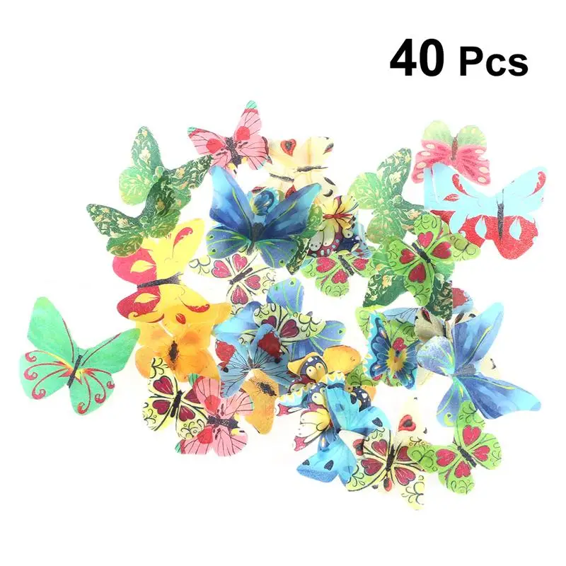 

40pcs Mixed Edible Glutinous Wafer Rice Paper Butterfly Cake Cupcake Toppers Cake Decorations Cake Tools For Birthday