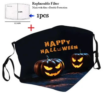 

3D Print Cotton Halloween Face Mask with Replaceable Filter Adjustable M-shape Nose Clip Outdoor Windproof Dustproof Mouth Mask