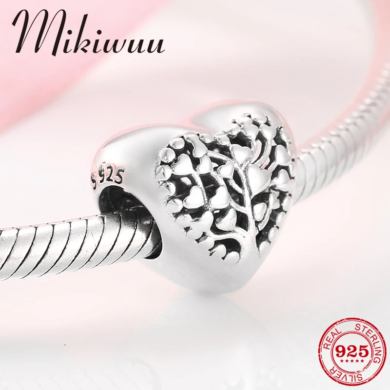

925 Sterling Silver Heart shape tree Love makes a family fine charms bead Fit Original Pandora Charm Bracelet Jewelry making