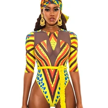 Африканский тотемный принт, сдельный купальник, сетка, прозрачные купальники, половина рукава, купальный костюм, пэчворк, монокини, сексуальный купальник