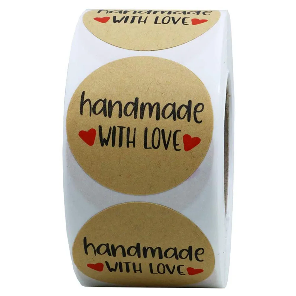 

500pcs/roll Kraft Stickers Handmade With Love Stickers Thank You Labels Stickers Paper For Wedding Gift Card Box Flower Bouquets