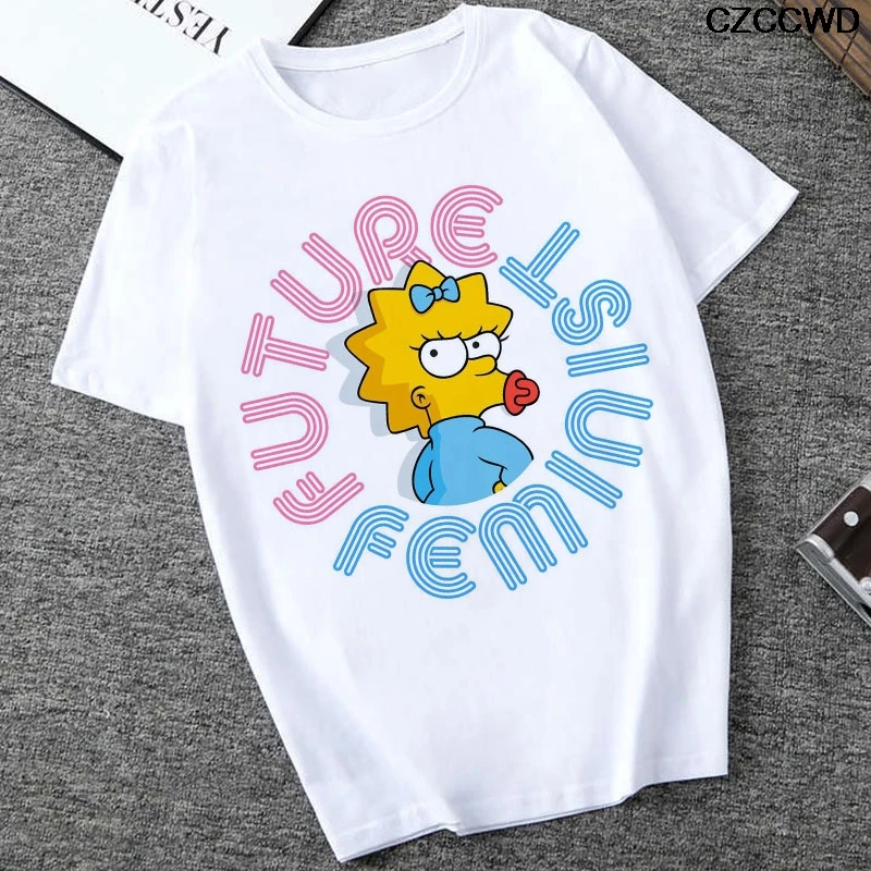 Женская одежда ropa mujer Harajuku Модная белая футболка с надписью «Future Feminist Simpson» уличная футболка для отдыха