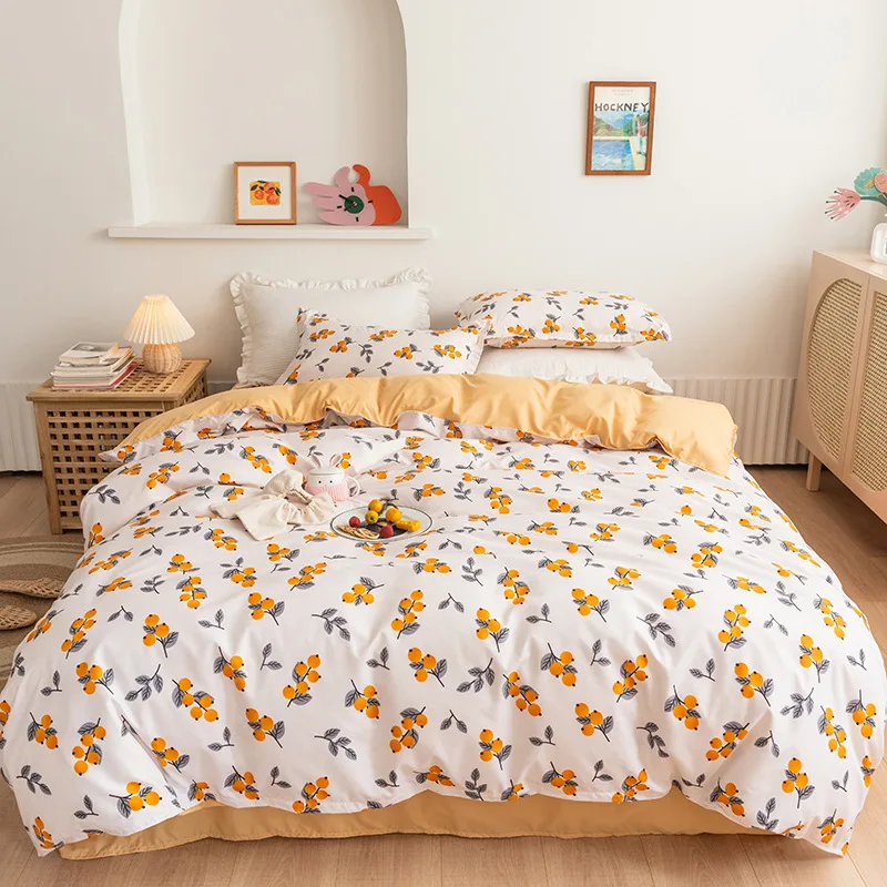

Home Textiles Brushed Aloe Cotton Four-piece Duvet Cover Pillow Case Bed Linen Boy Teen Girl Bedding Garden Small Floral Set Lar