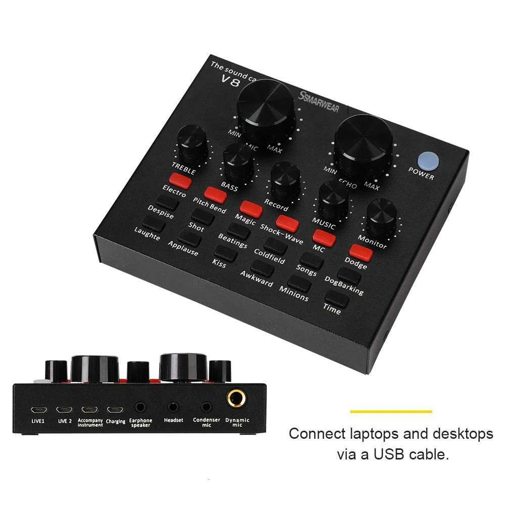 Bluetooth V8 Live Sound Card USB Intelligent Mixer Sound Card with Multiple  Funny Sound Effect for Recording Hosting Speech Live|Microphone  Accessories| - AliExpress