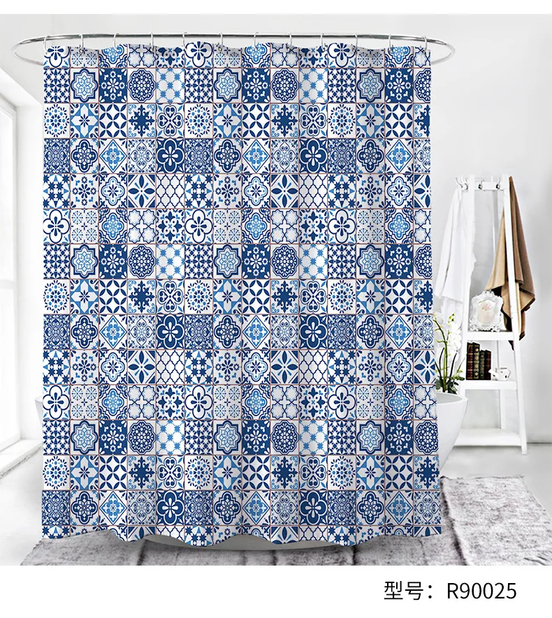 Amazon Горячая богемная печатная полиэфирная занавеска для душа Водонепроницаемая драп занавеска для душа в полоску занавеска для ванной комнаты производитель