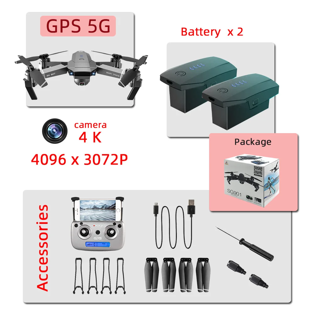 SG901 gps SG907 4K с камерой hd Квадрокоптер Дрон игрушки дроны, Радиоуправляемый вертолет Профессиональный с камерой hd Квадрокоптер - Цвет: 907  4K 2B color box