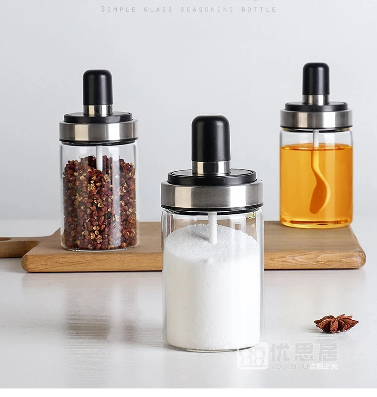 Kitchen Spice Bottle Seasoning Box Kitchen Oil Storage Bottle Jars Transparent Glass BBQ Honey Salt Pepper Cumin Powder Box Set