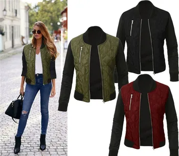 

hirigin new fashion casual Women Bomber Jackets Ladies 100% Cotton Zip Up Biker Quilted Coat Tops female zipper ladies Plus Size