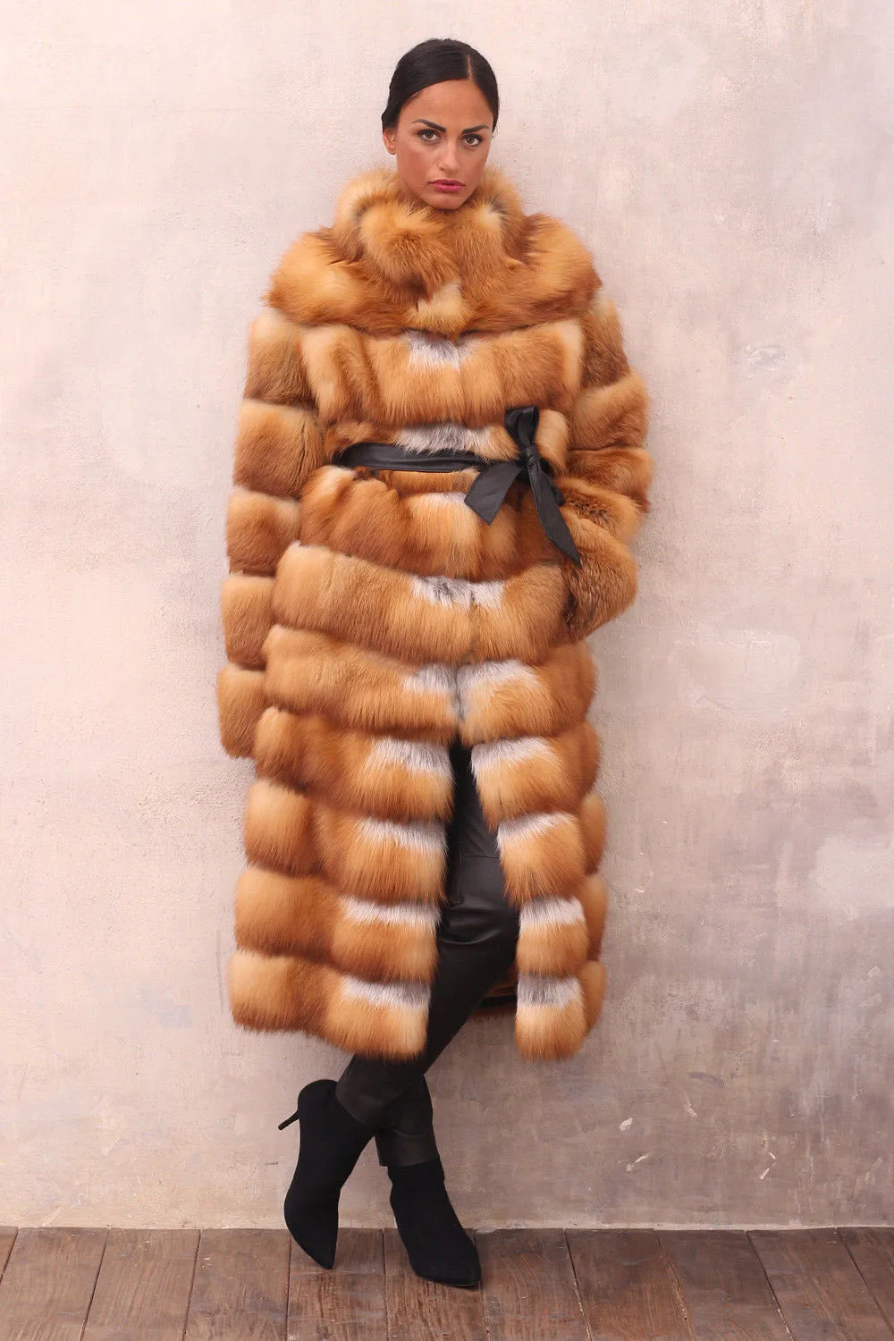 Новинка, Стильное женское пальто из натурального меха Красной лисы, длинное пальто со стоячим воротником, женская меховая куртка, зимняя модная Роскошная FC-077