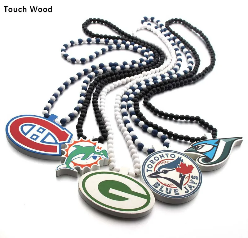 

Wooden pendant necklace / Color printing basketball ice hockey / wholesale dropshipping