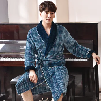 

Winter Men's Pajamas Long Plus Size Flannel Bathrobe Luxury Warm Home Robe for Man Dressing Gown Gentleman Coat Robe Sleepwear